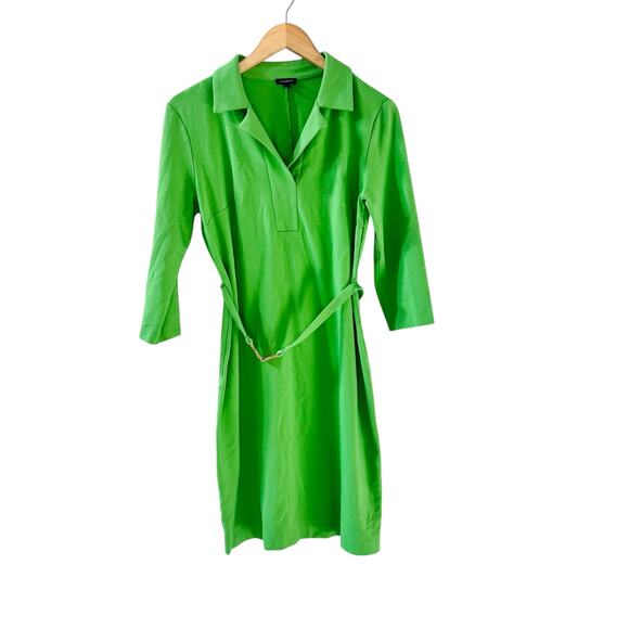 Talbots Collared Three Quarter Sleeve Belted Dress Size 8 Green - Picture 6 of 6